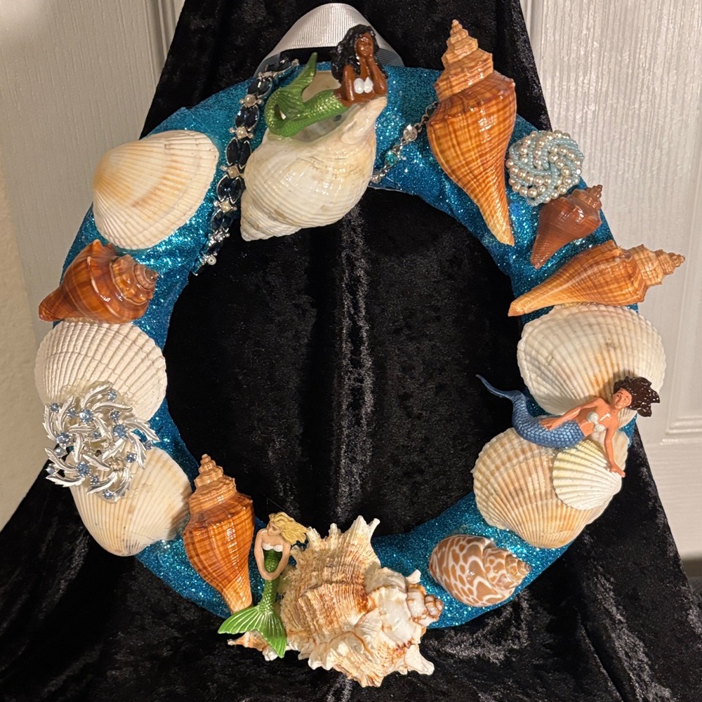 Oceanic Seashell Wreath with Mermaids - Blue and Brown